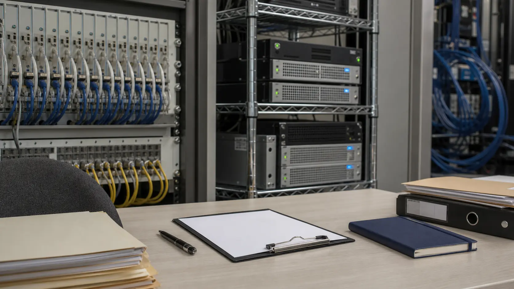 Editorial image of unbranded telecom and server hardware for micloud attribution review.