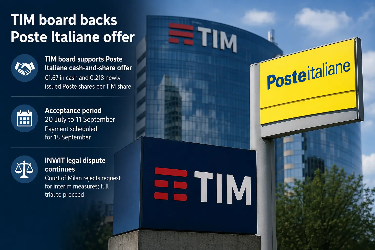 Conselho da TIM endossa oferta de aquisição da Poste Italiane