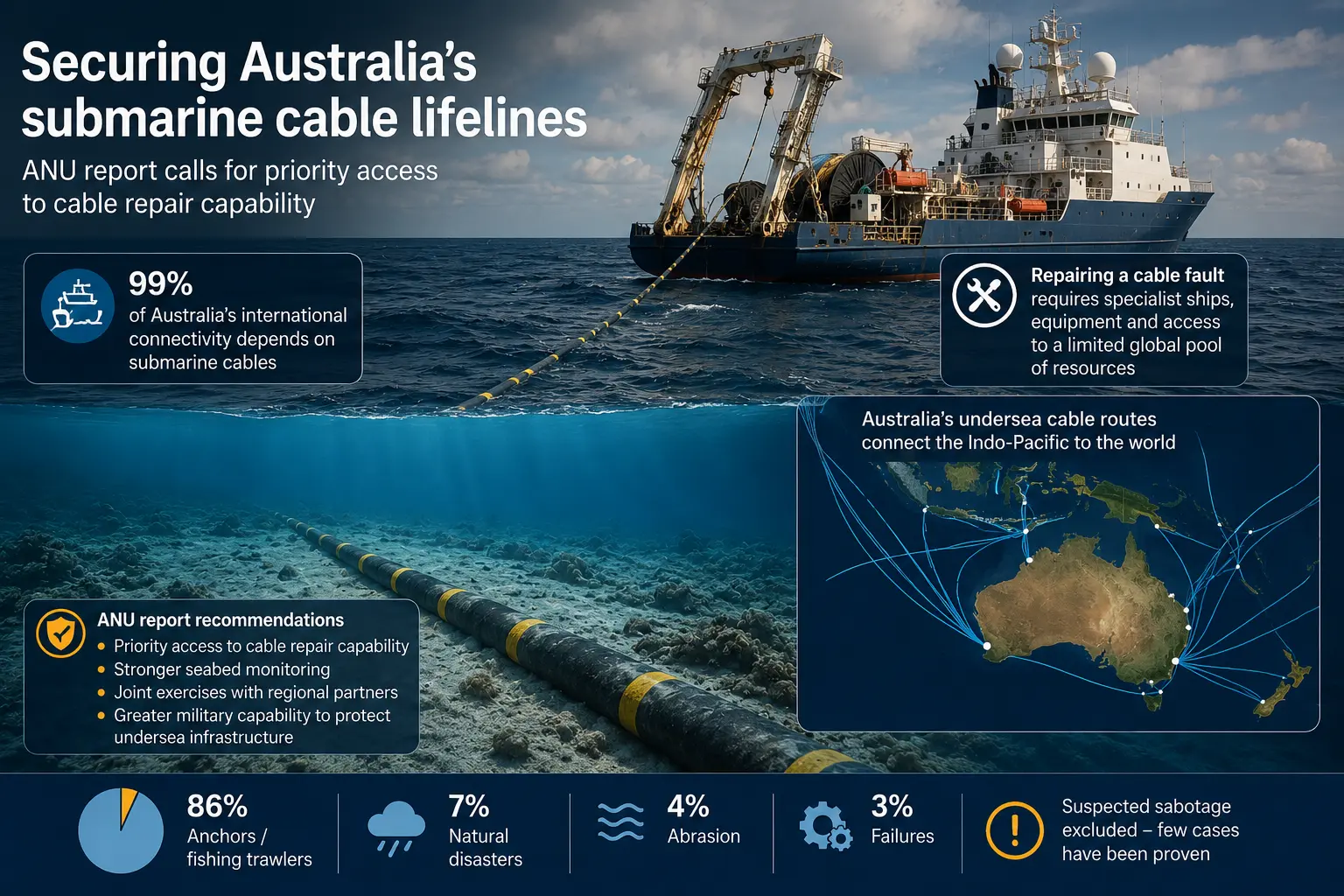 ANU insta Austrália a garantir acesso a reparos de cabos submarinos