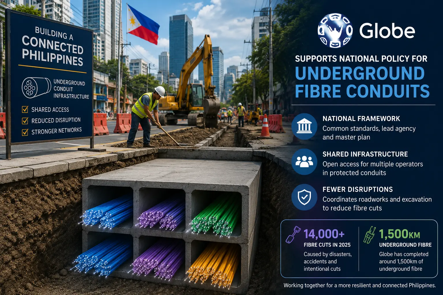 Globe busca política para dutos subterrâneos de fibra nas Filipinas