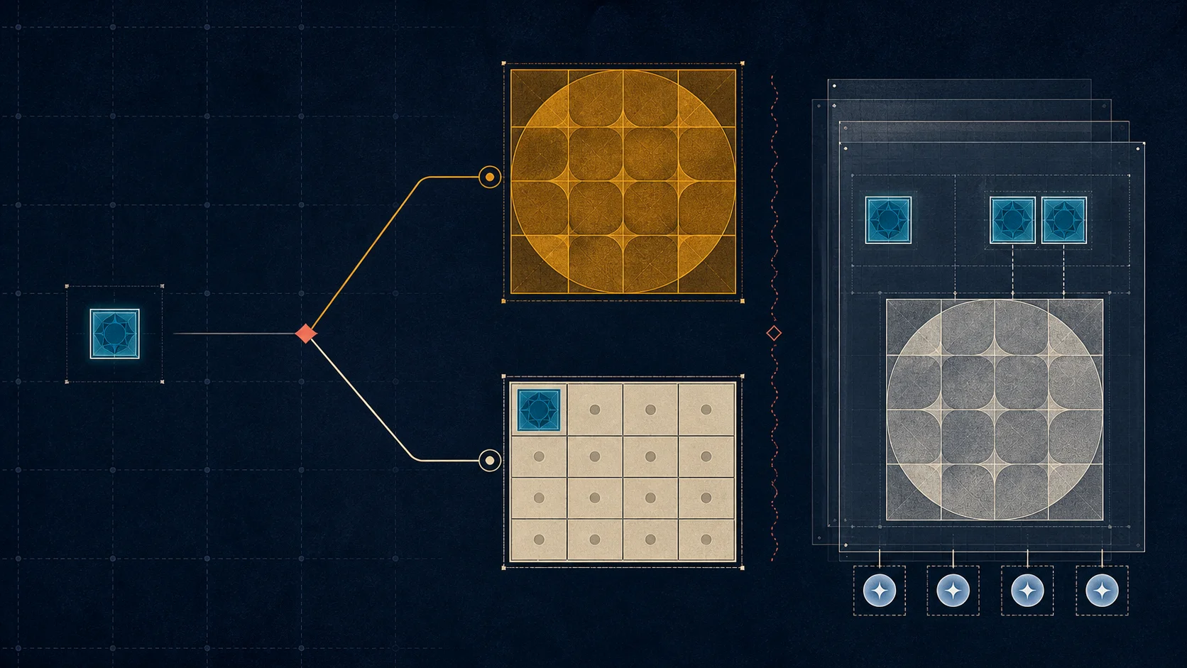 One compact site tile forks into conflicting allocation fields, then converges on a repaired policy surface with separate one-site and two-site cases plus four boundary tests.