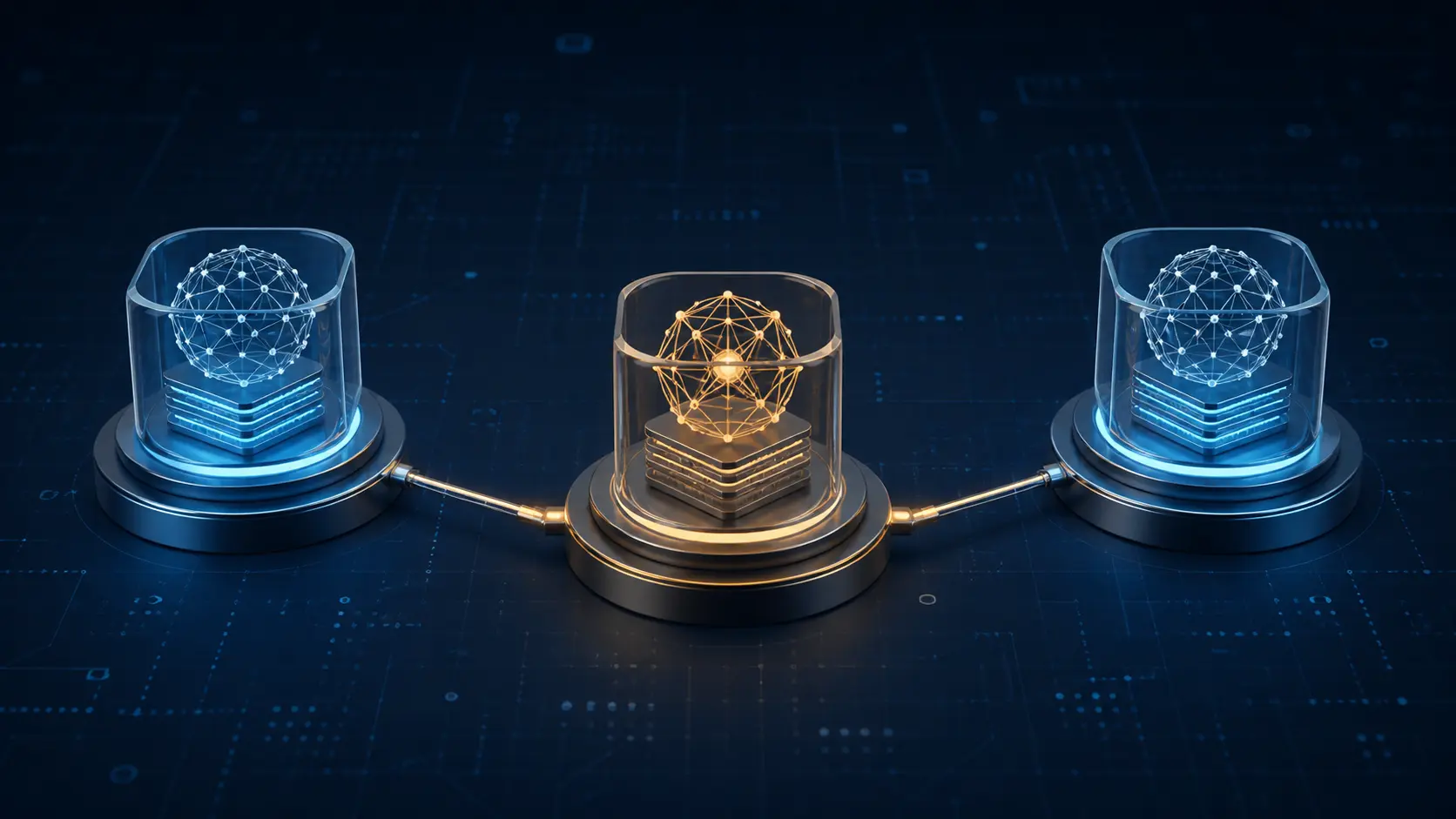 Three DNS nodes with the middle node linking two outer nodes that have no direct connection.