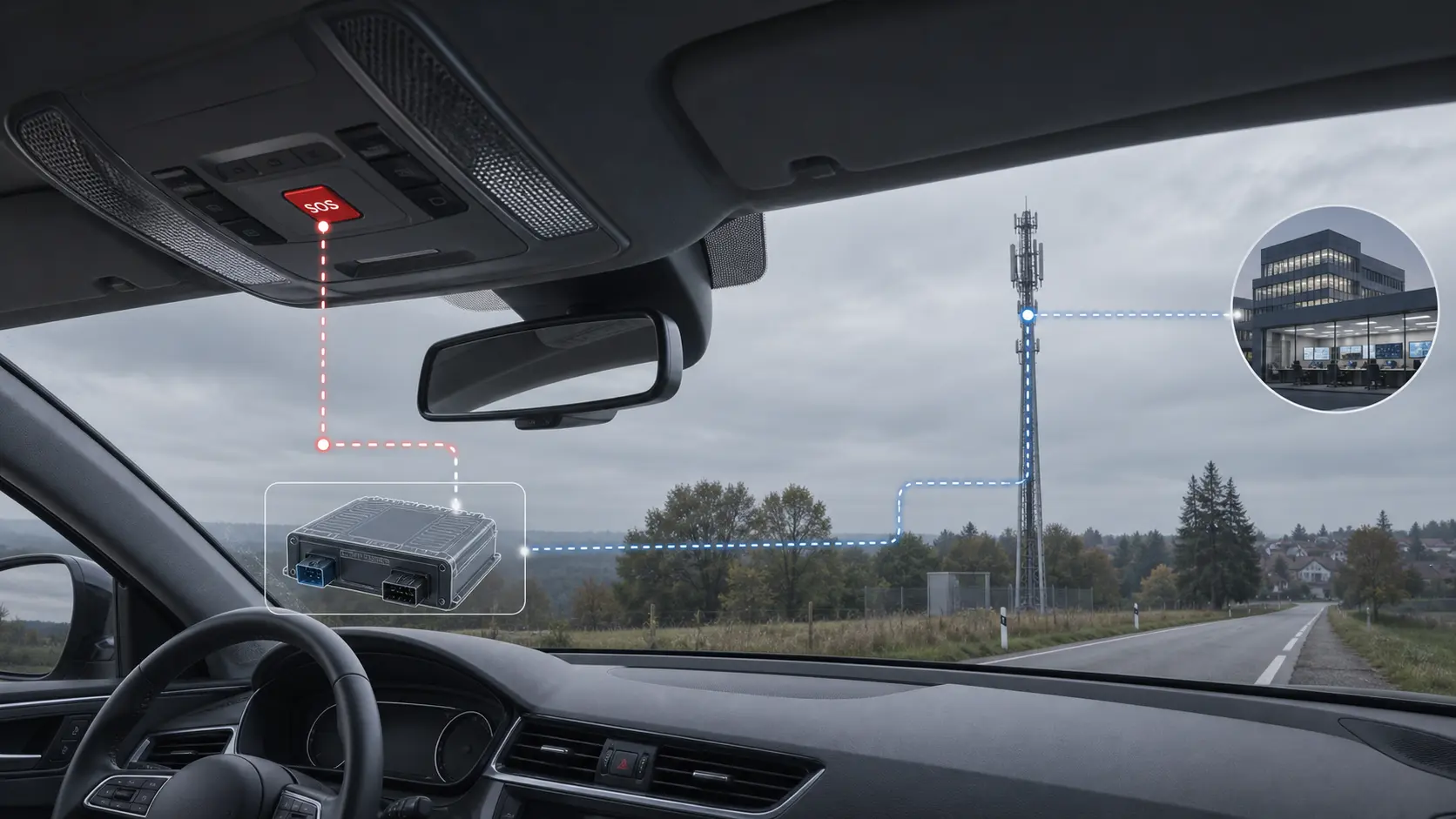 Um botão NG eCall não é um serviço local de segurança comprovado até que o caminho 4G/5G esteja pronto