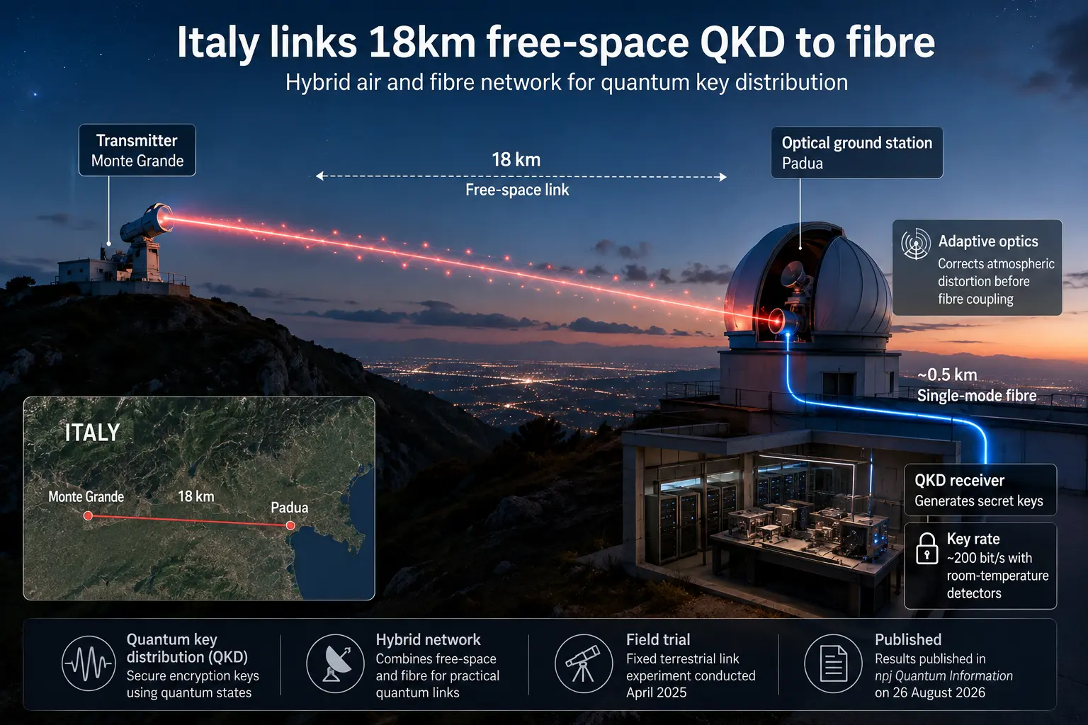 Italien verknüpft 18-km-Freiraum-QKD mit Single-Mode-Faser