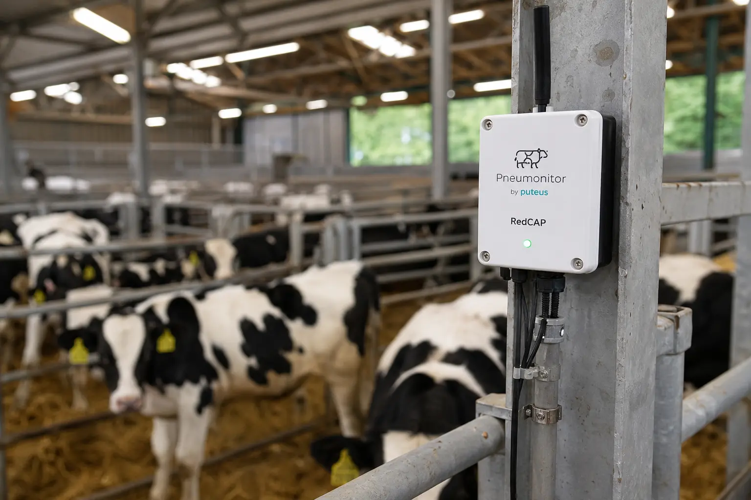 Livestock monitoring sensor connected through 5G RedCap inside a cattle barn