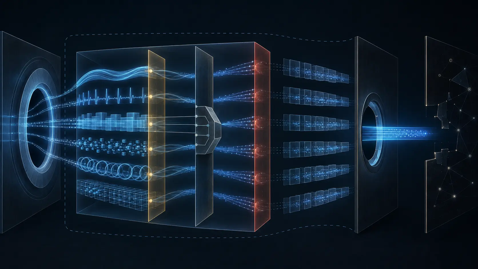 A multidimensional capacity envelope feeds a separate delayed telemetry chamber and a local delegation gate, while downstream admission and outcome planes remain distinct and inactive.