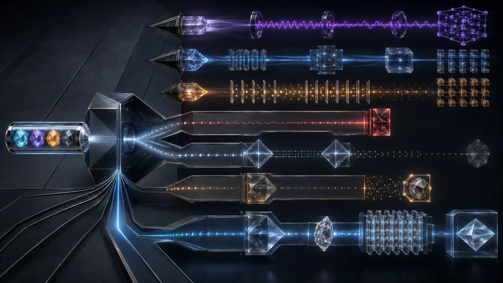 A four-part reference capsule enters a closed chamber and separates into malformed, unresolved, failed and verified paths while signature, issuer and transparency-receipt rails remain independent.