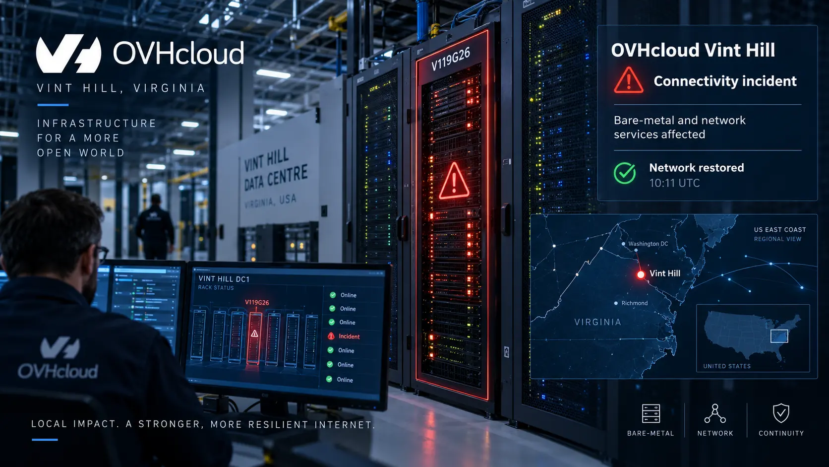 OVHcloud восстановила связь после сбоя на стойке в Винт-Хилле