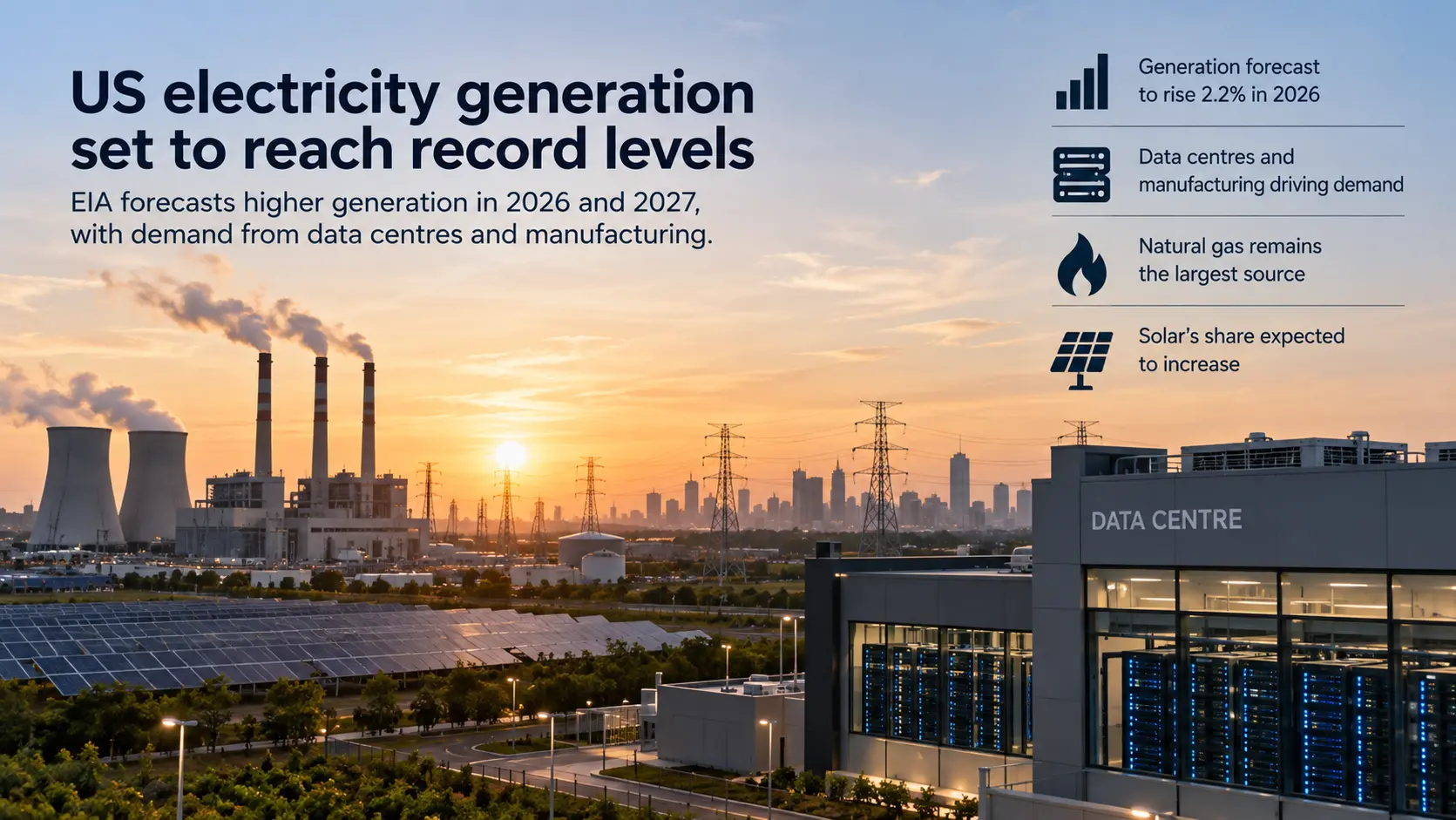 EIA prevê geração recorde de eletricidade nos EUA