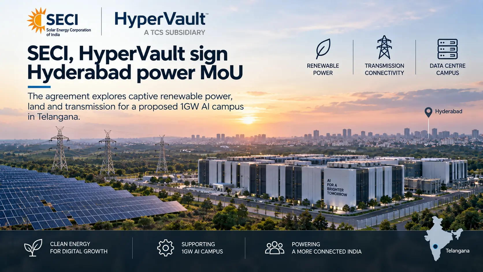SECI et HyperVault signent un protocole d’accord énergétique pour le campus d’Hyderabad
