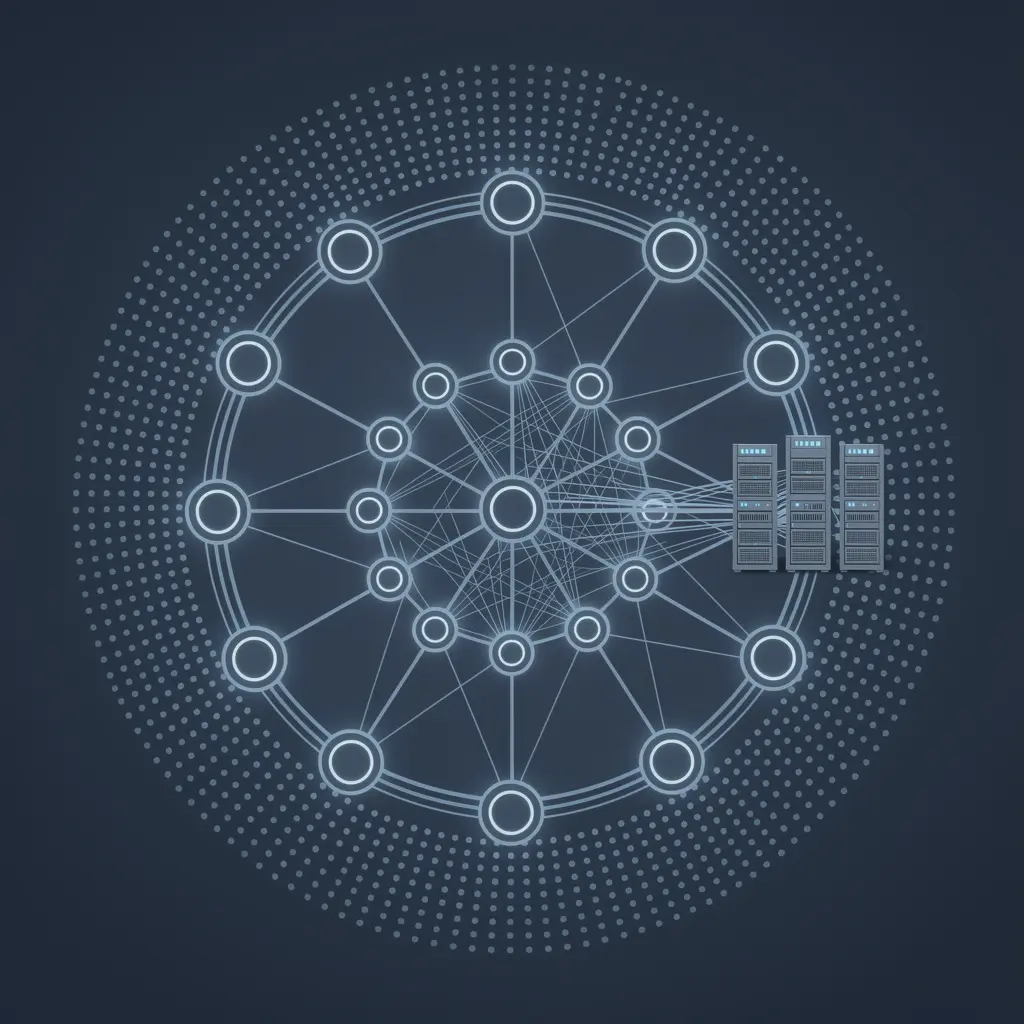 Abstract visualization of a global SD-WAN network connecting colocation hubs and branch offices