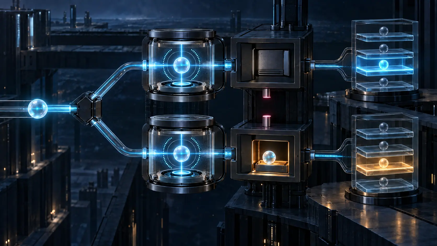 One cyan token proof forks into two successful verifier chambers, while a broken magenta replication link leaves one consumption slot closed and the other amber and available.