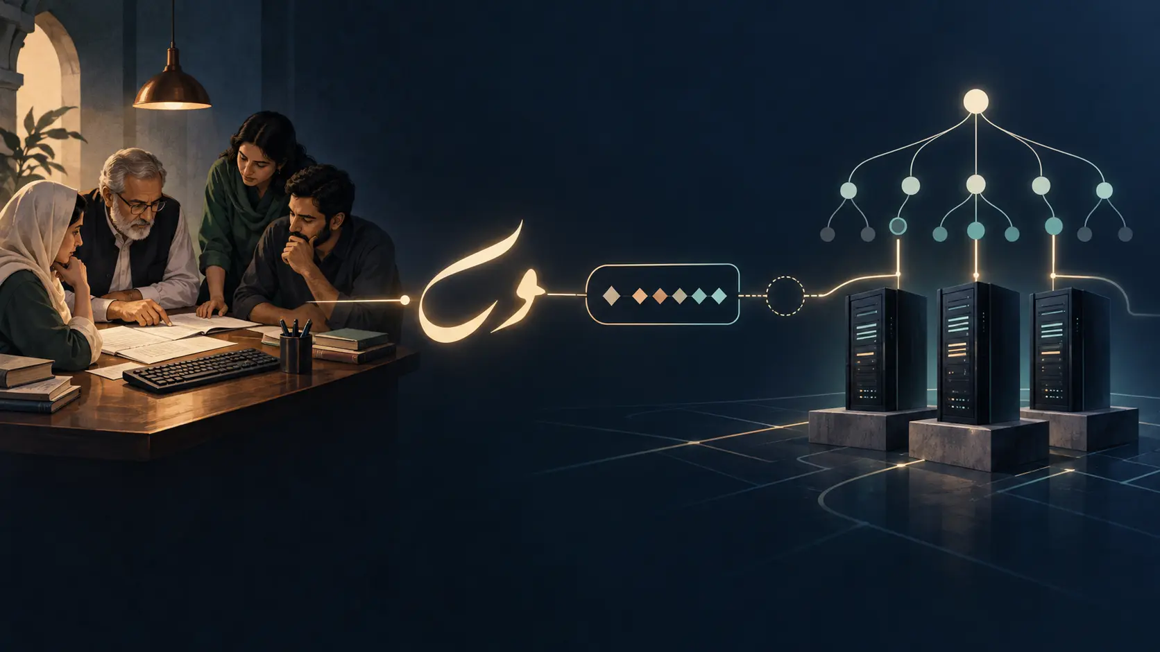 An Urdu calligraphic label is reviewed, then encoded and delegated into the DNS root hierarchy.