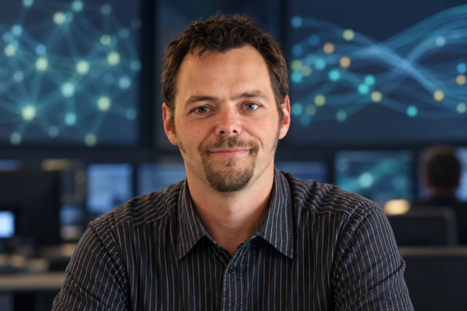 AI editorial portrait of Emile Aben against an illustrative network-measurement backdrop.