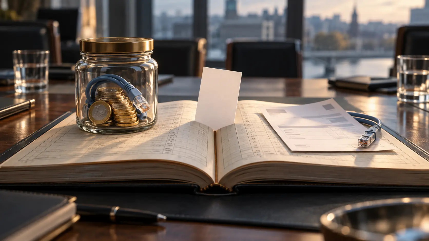 A ballot between a reserve jar and a member invoice, with network cables crossing the ledger.
