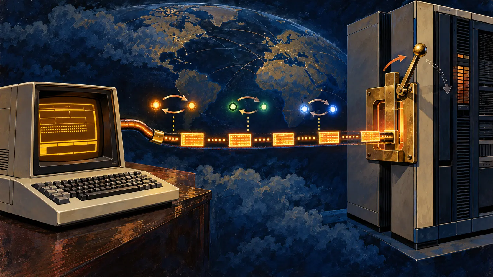 El terminal IBM llegó a Telnet. Para escribir, esperaba al servidor.