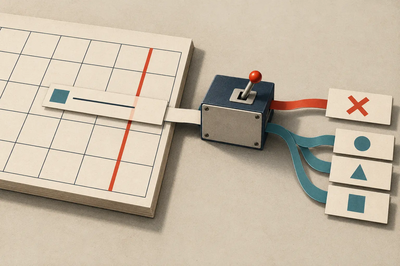 A calendar deadline feeds a server switch; one route ends in failure while other routes follow local rules.