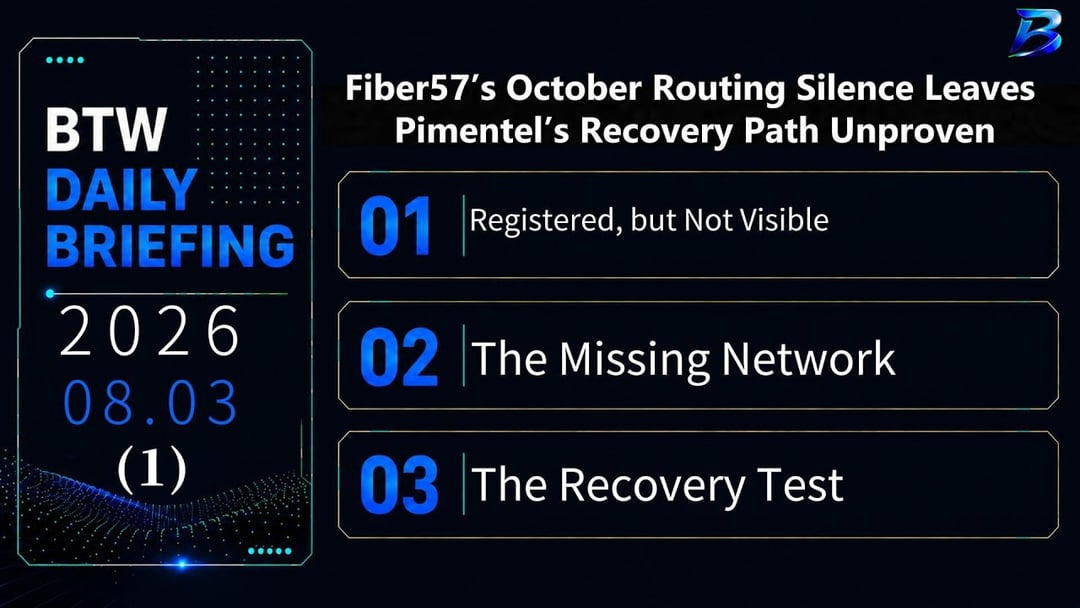 Fiber57’s Routing Silence Leaves Pimentel’s Recovery Path Unproven