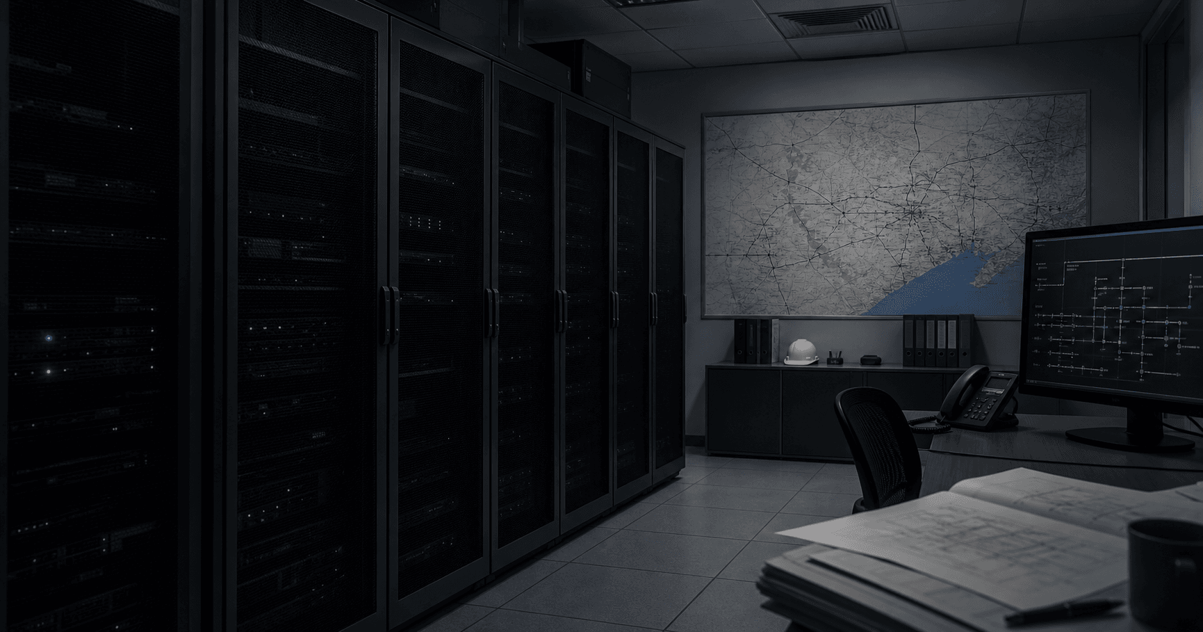 A dimly lit server room with a single dormant rack-mounted device, symbolizing AS210721 awaiting activation.