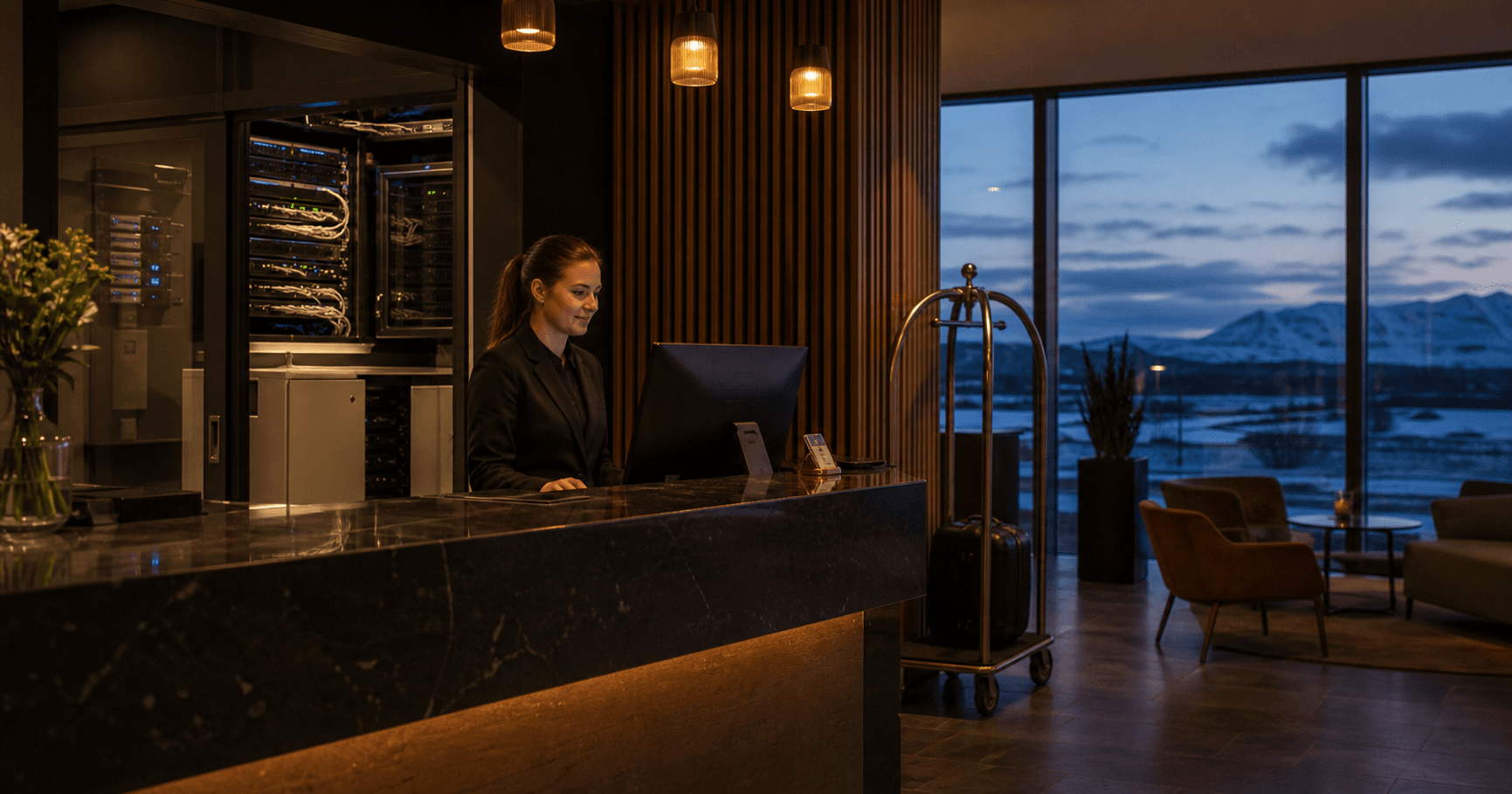 AI-generated editorial image for Berjaya Hotels Iceland hf showing the public operating context described by verified sources: The company operates hotel accommodation, dining, spa, and event services across Iceland, generating revenue through room sales and ancillary services.