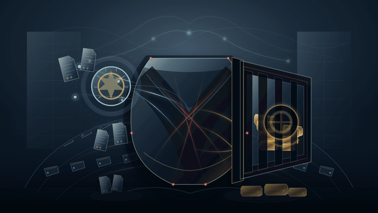 Abstract editorial illustration of a community mandate passing through a shadowed institutional threshold and emerging as gatekeeping control over scarce registry ledger slabs.