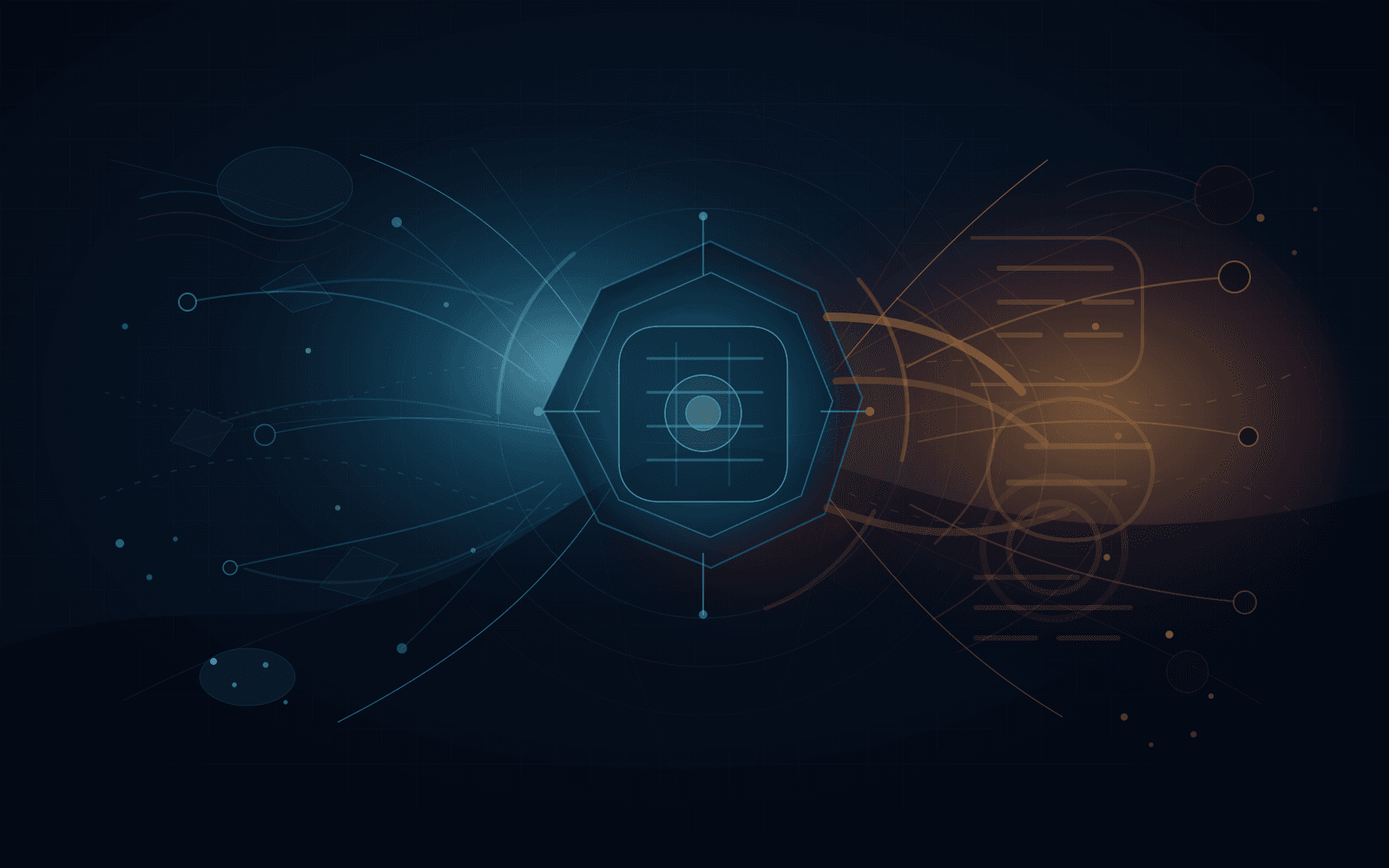 Abstract dark institutional-economics scene with a cold blue registry core balancing transparent recognition lines on one side and amber-red gatekeeping shadows on the other, surrounded by market nodes and cross-border flows.