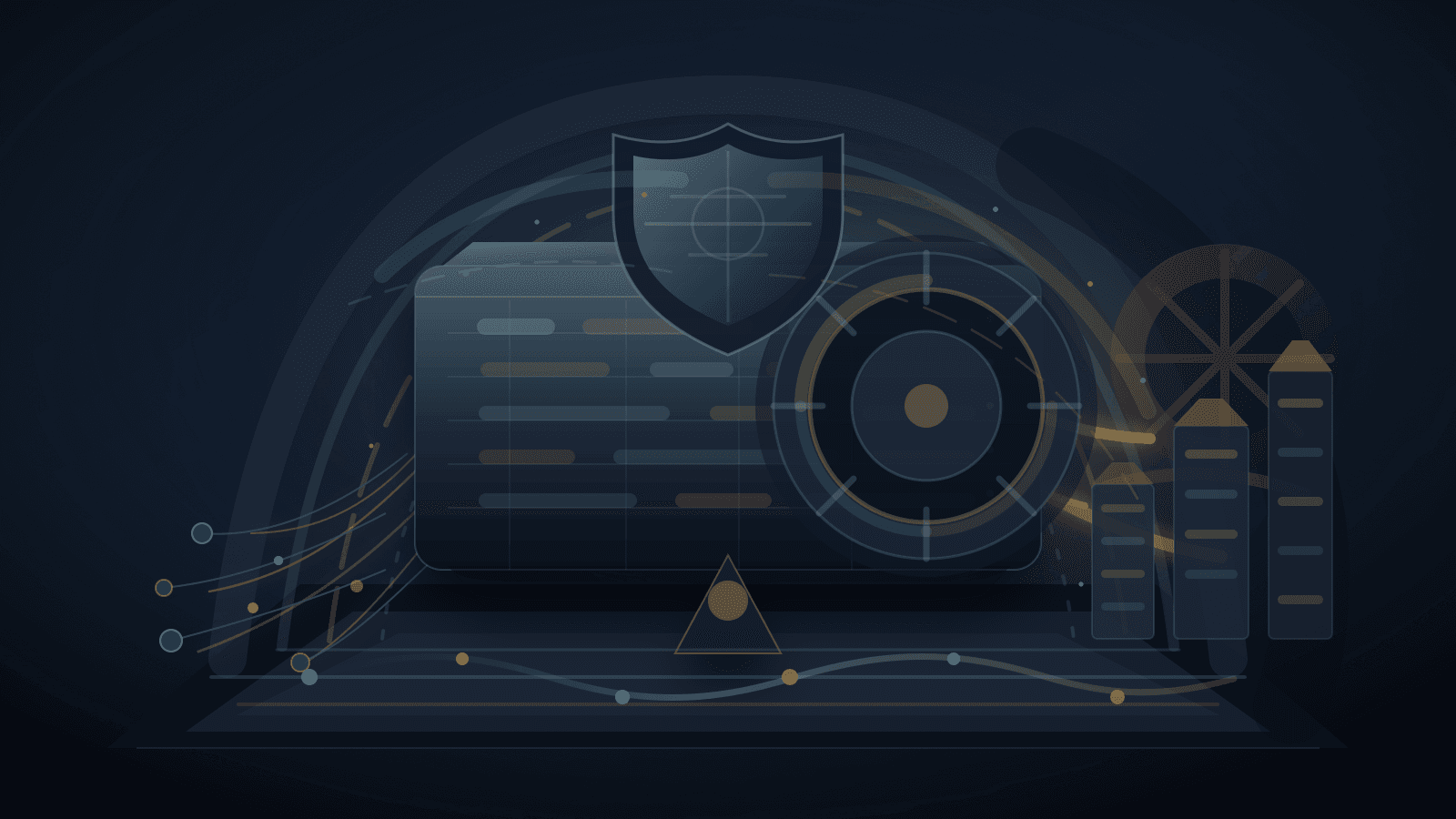 Dark editorial illustration of a central registry ledger between reserve vault arcs and fee flows from small and large network operators, with a shield and infrastructure rails showing continuity risk and institutional inertia.