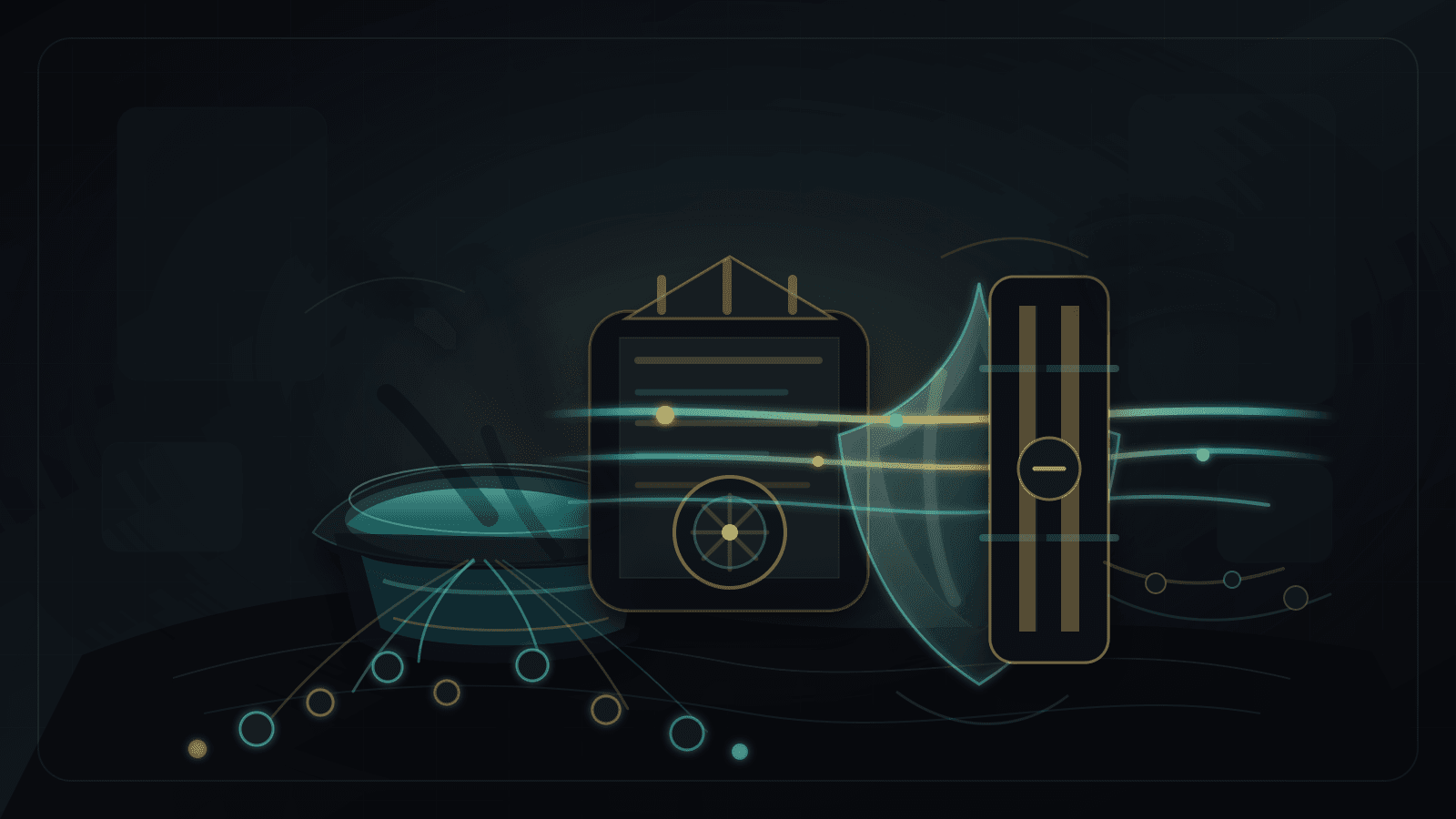 Abstract editorial illustration of AFRINIC reserve discipline, with a central vault and reserve reservoir supporting protected continuity rails while member nodes replenish the reserve and shadow costs are held behind a controlled gate.