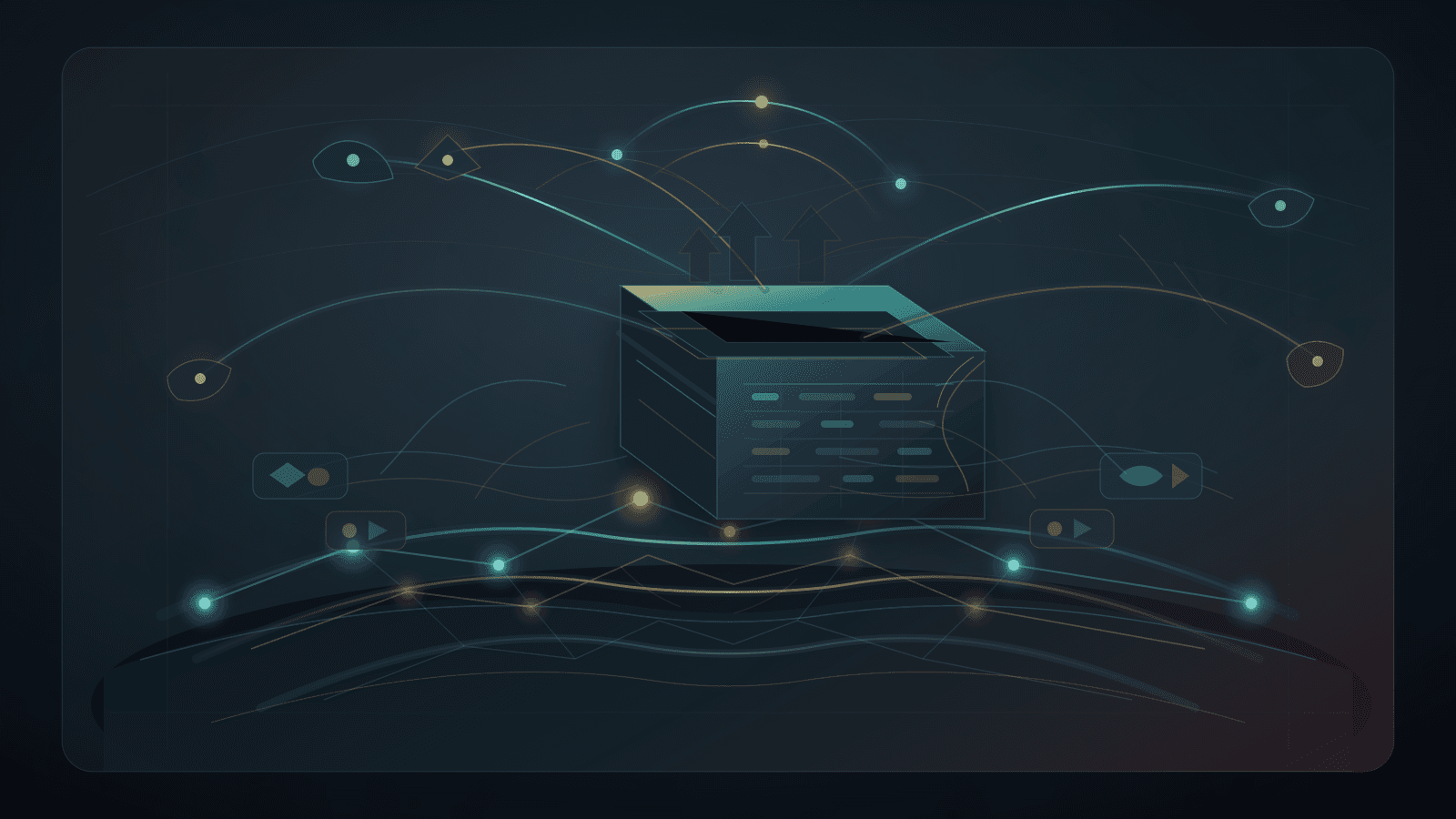 Abstract editorial illustration of a registry ledger connected to reverse-DNS delegation paths, trust signals, abuse-handling nodes, and continuity rails under restrained institutional stress.