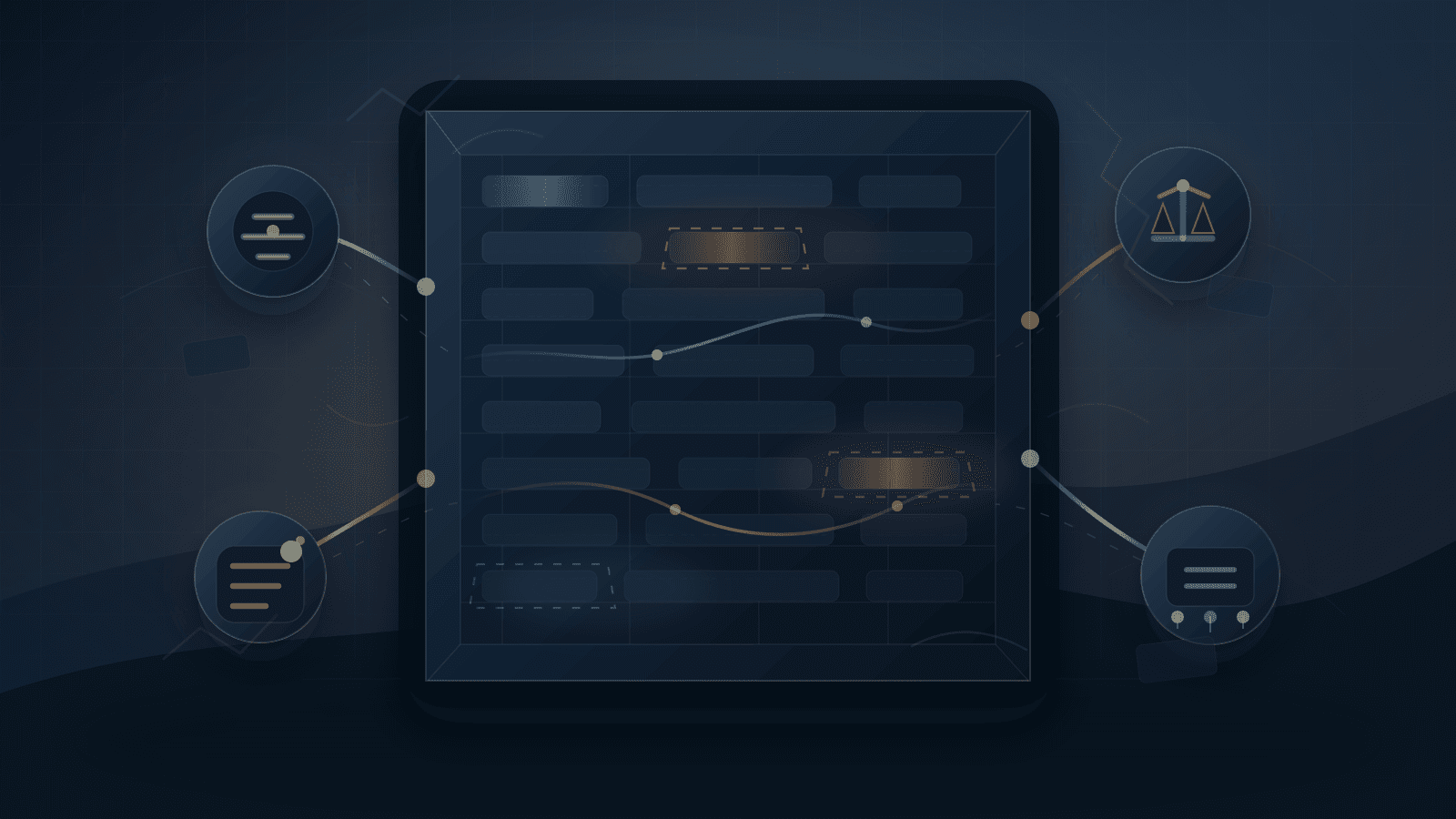 Abstract editorial illustration of AFRINIC public registry records as market infrastructure, with a central open ledger, non-readable record bands, query paths, evidence nodes, operator dependency, and uncertainty shadows around contested fields.