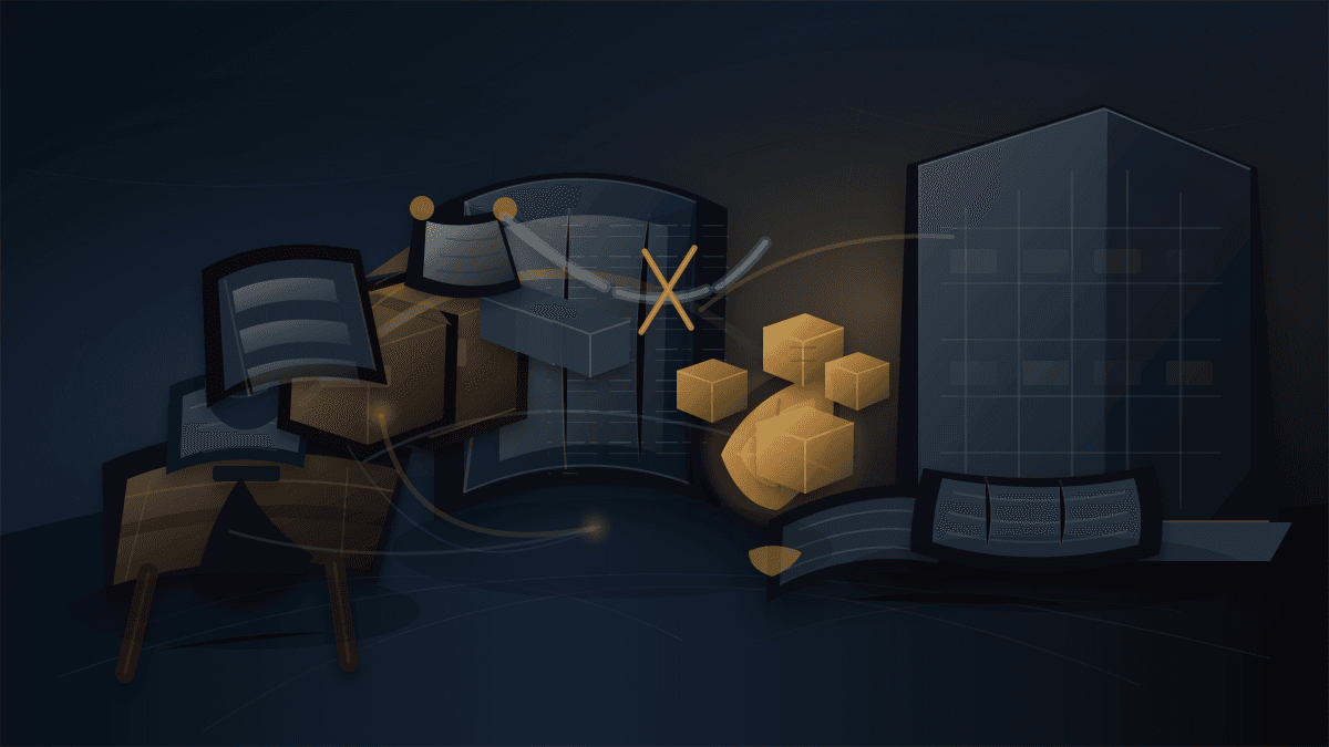 Dark premium editorial illustration of a small operator desk weighed down by archive boxes and a broken evidence chain, facing a registry ledger, scarce glowing address assets and a large institutional building.