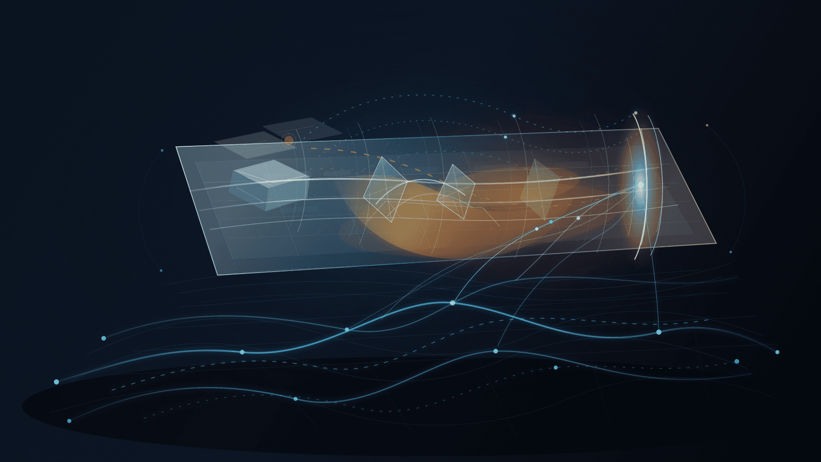 Editorial illustration of IPv4 registry records, deal documents and live network lines converging during North American acquisition diligence.