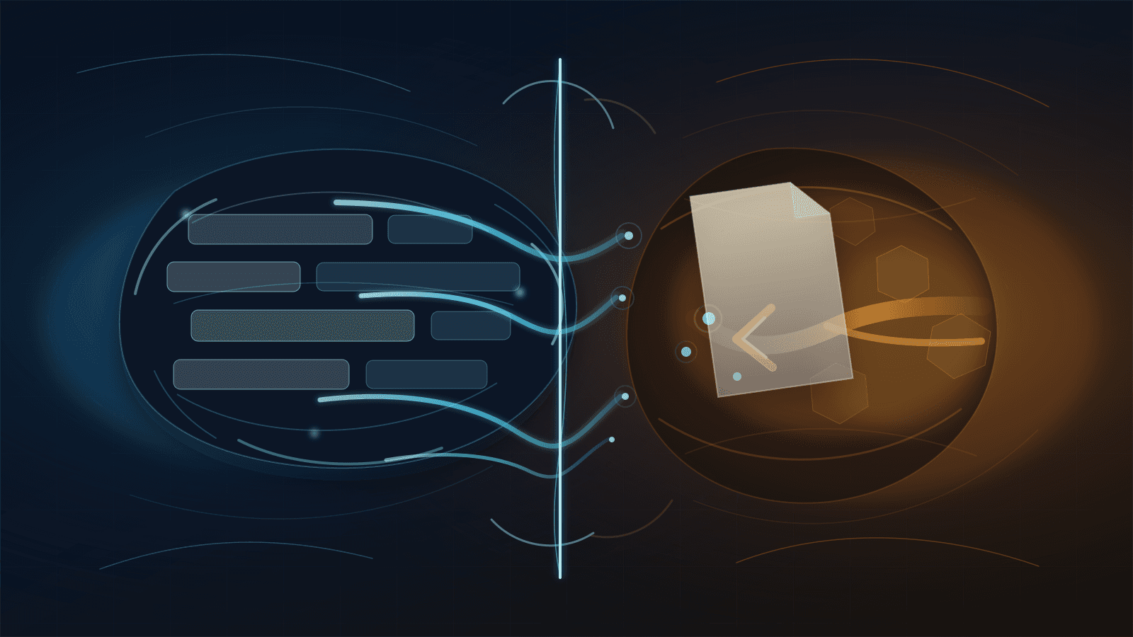 Abstract ARIN enforcement-boundary scene with a cool registry ledger, thin cyan boundary, safe correction paths and restrained amber compliance pressure stopping short of live network nodes.