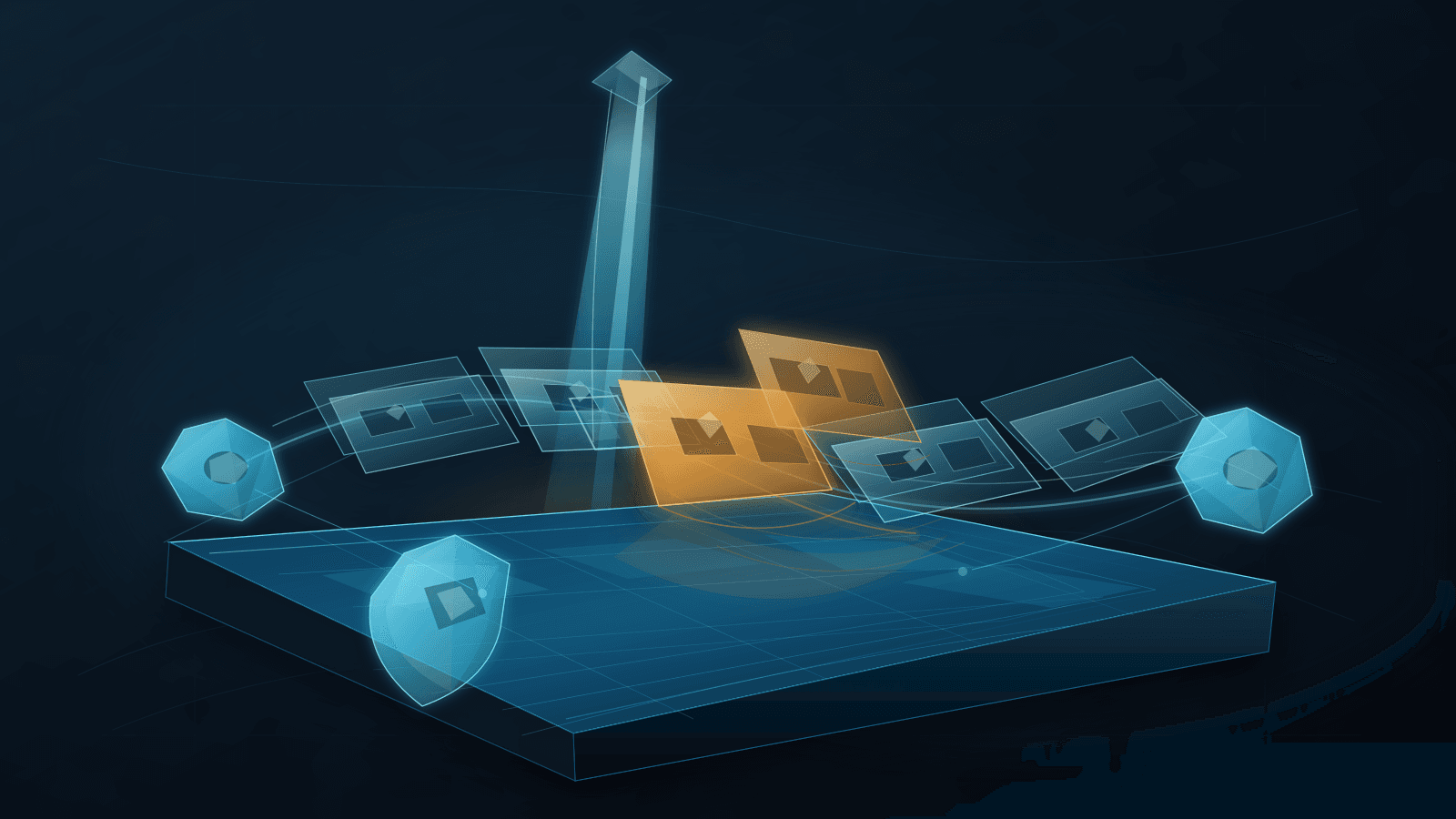 Abstract ARIN documentation-burden scene with a cool registry ledger, translucent proof sheets, sealed evidence tiles, amber documentation weight, a cyan proportionality beam and a small fraud-shield prism.