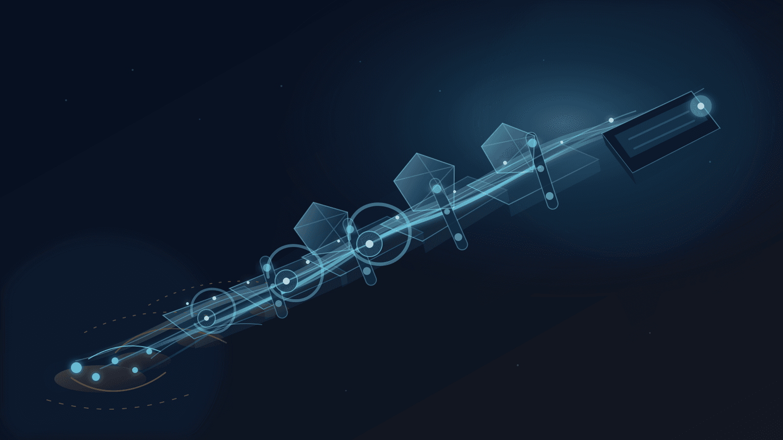 Abstract editorial hero image showing small participant nodes moving uphill through translucent policy plates, revision gates, evidence prisms, comment checkpoints, and a glowing registry ledger, with cyan repeat-player paths and amber time-cost shadows.