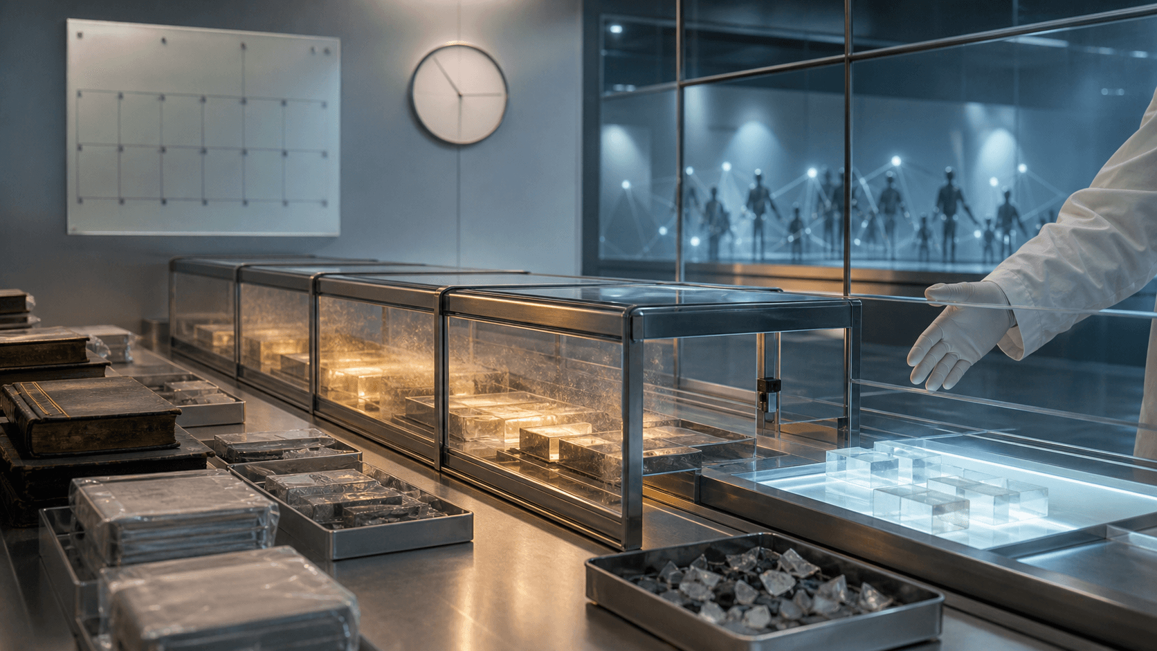 A neutral recovery bay shows sealed address-resource blocks moving through a transparent quarantine lane, past a due-process barrier and clock, into a clean reuse pool for waiting small networks.