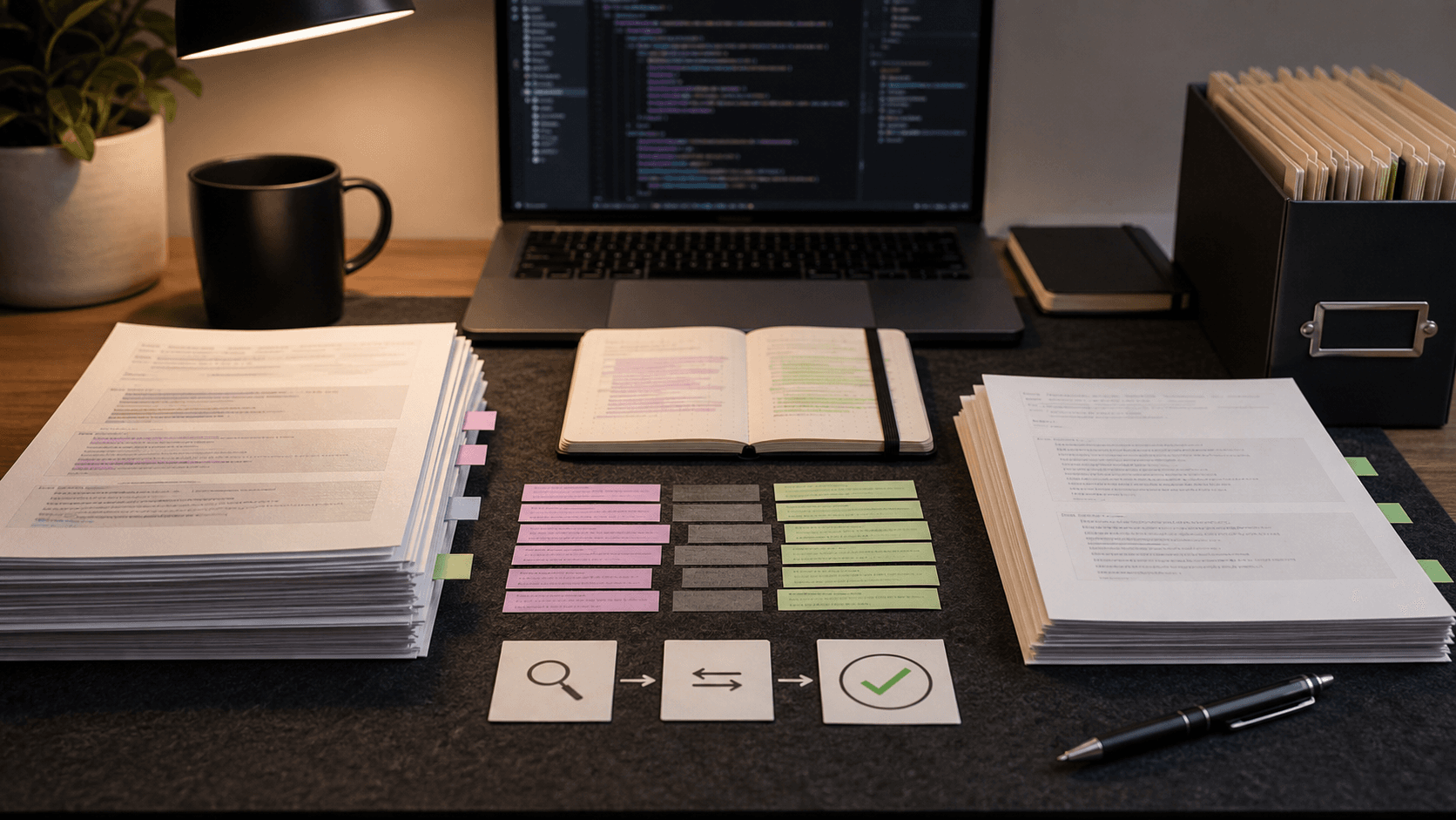 Local editing desk showing a repeated text change moving into an accepted file state.
