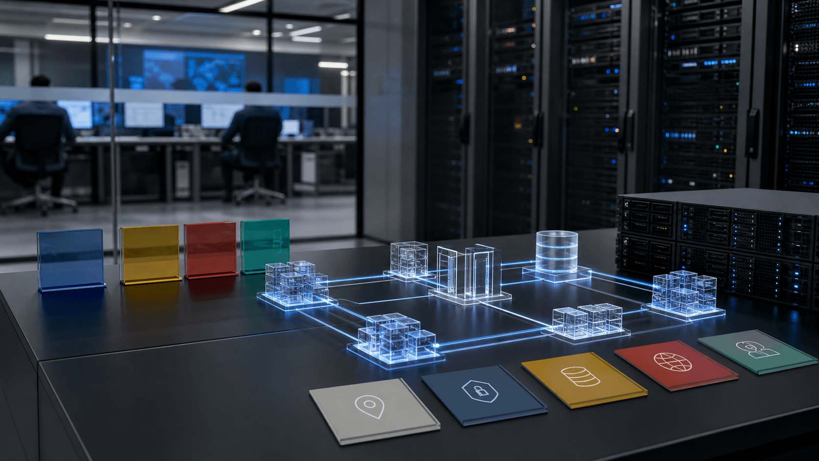 Editorial image showing sovereign-cloud workload state, locality markers and compute-storage-network control for DC West CloudSigma.