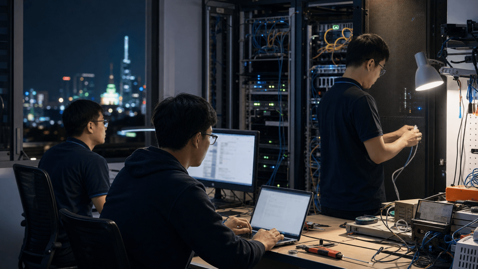Engineers monitor cloud infrastructure operations for a Vietnamese software and data-center services provider.