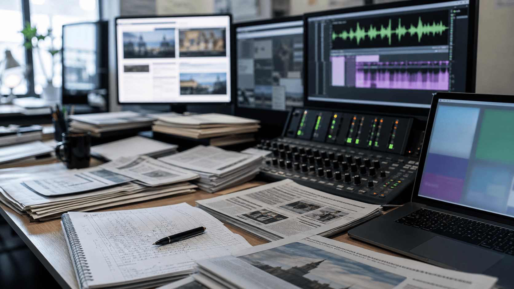 Editorial workspace for media monitoring across press, broadcast and online sources.
