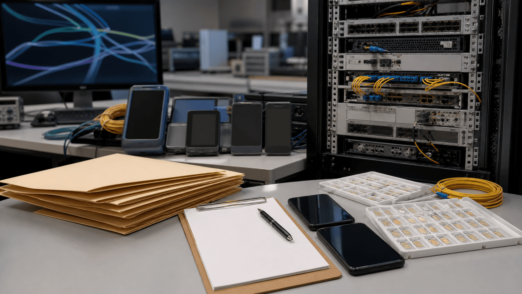 Editorial image of mobile-service records, SIM trays and generic telecom equipment for TT Mobil coverage.