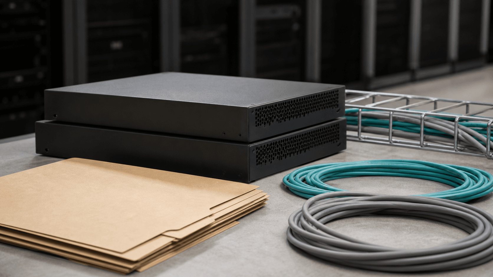 Managed-services operations desk with unbranded infrastructure equipment and support evidence for Labyrinth Computer Services coverage.