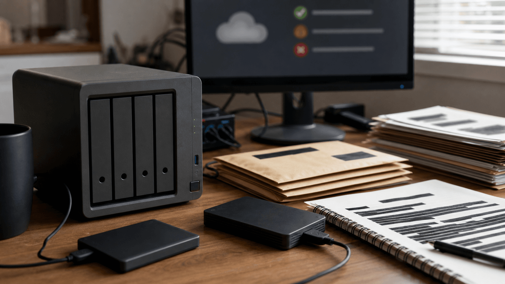 Photorealistic editorial risk and accountability image for Western Digital made personal storage dependent on a cloud recovery decision