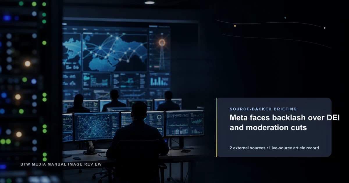 Meta faces backlash over DEI and moderation cuts source-backed briefing visual