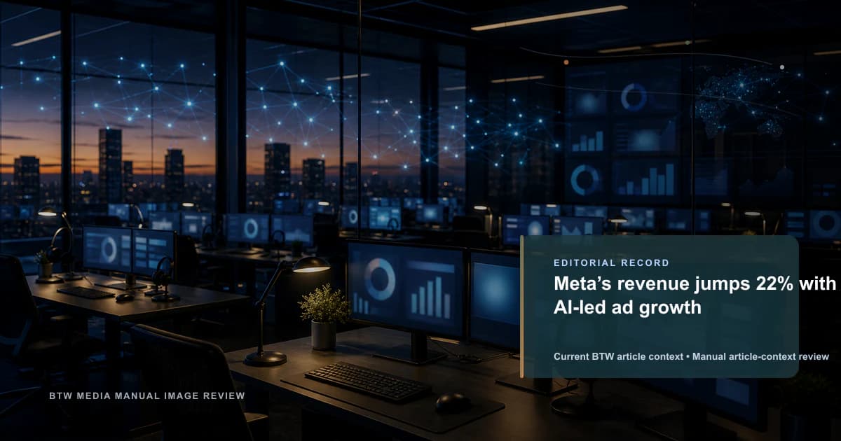 Meta’s revenue jumps 22% with AI-led ad growth reviewed editorial briefing visual