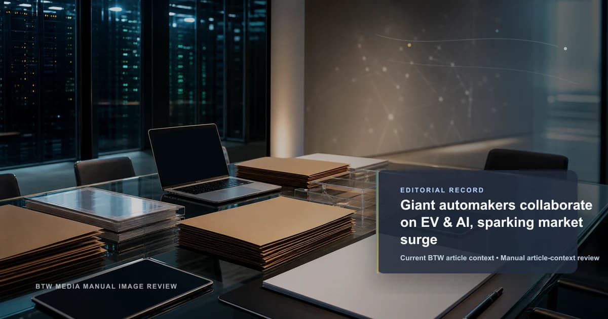 Giant automakers collaborate on EV & AI, sparking market surge reviewed editorial briefing visual
