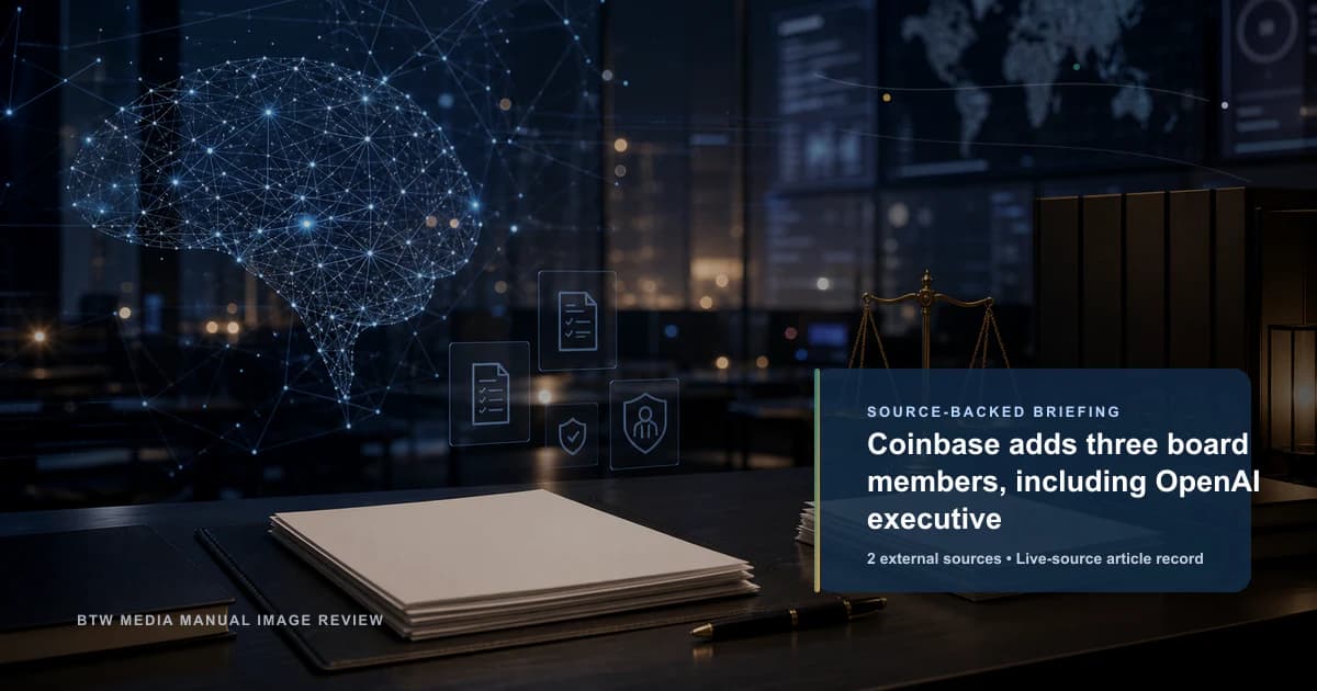 Coinbase adds three board members, including OpenAI executive source-backed briefing visual