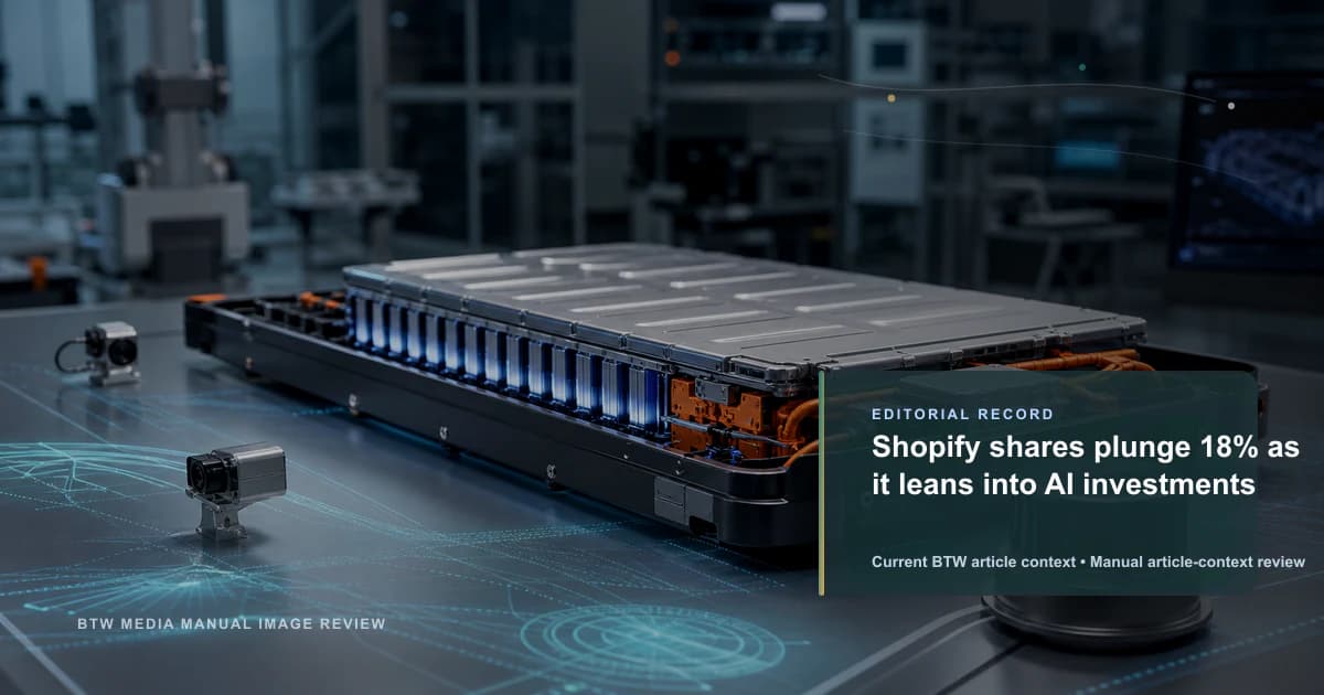 Shopify shares plunge 18% as it leans into AI investments reviewed editorial briefing visual