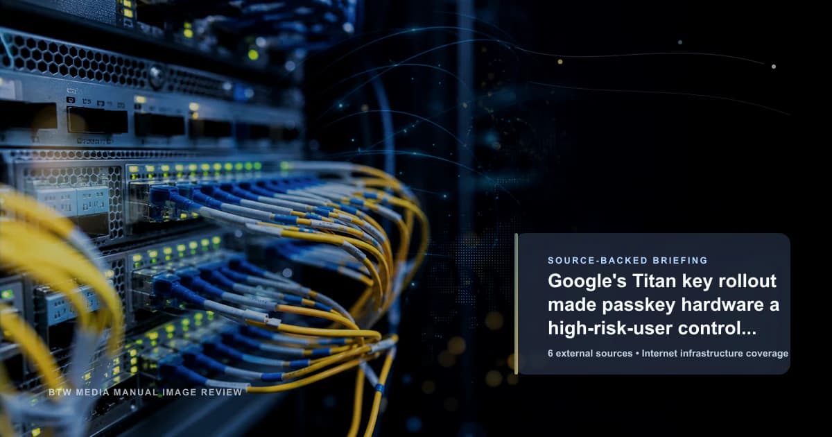 Google's Titan key rollout made passkey hardware a high-risk-user control surface source-backed internet infrastructure briefing visual
