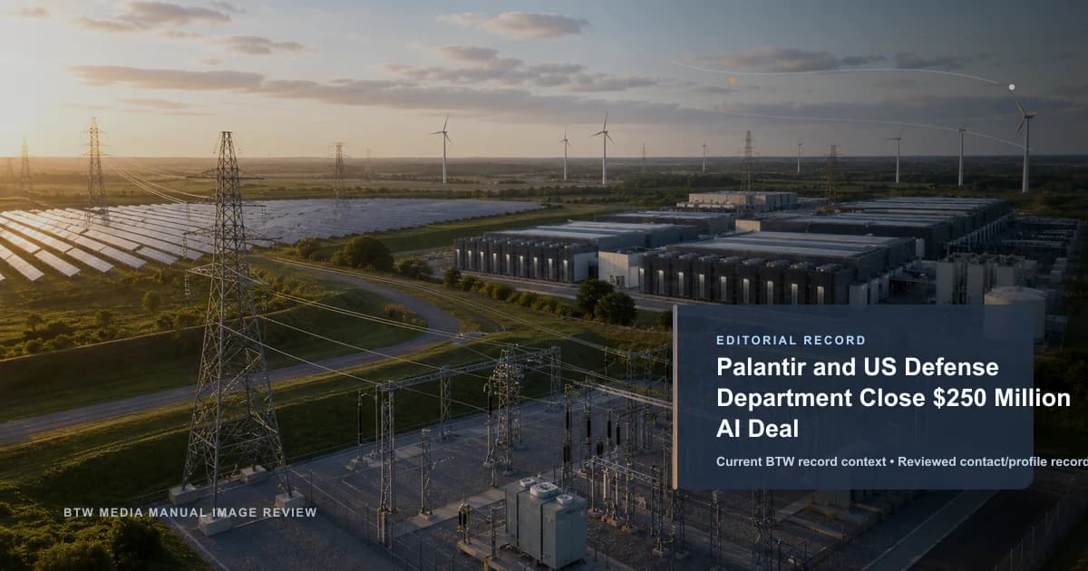 Palantir and US Defense Department Close $250 Million AI Deal reviewed editorial briefing visual